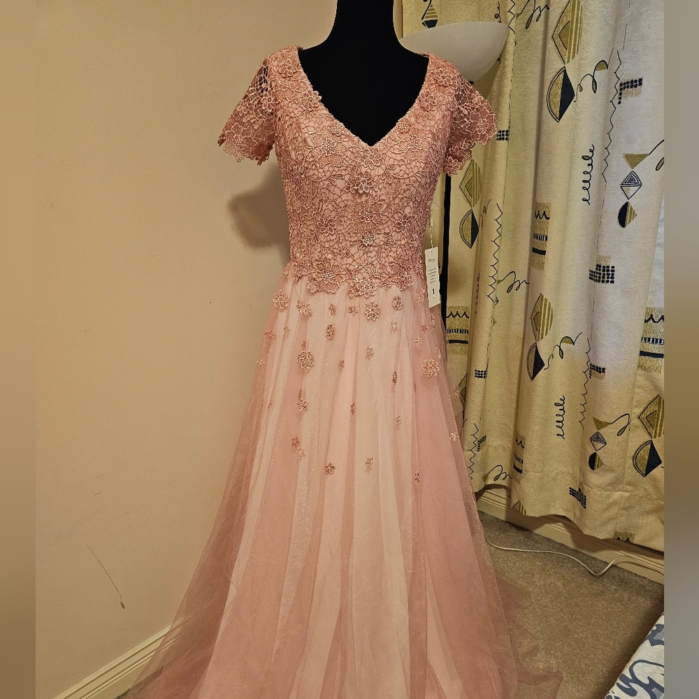Elegant Pink Lace Wedding Dress